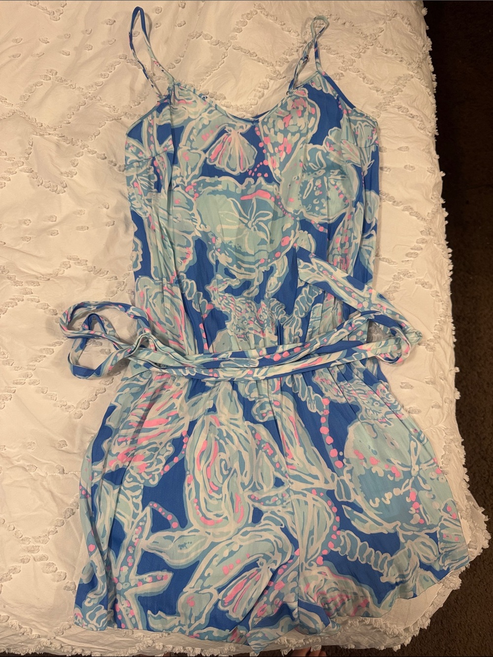 Lilly Pulitzer Blue, Aqua & Pink Shell-Print Romper